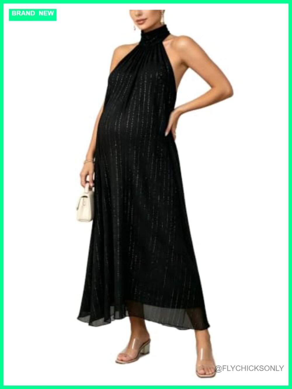 Maternity Halter Maxi Dress Sequin Formal Gown Baby Shower Photoshoot